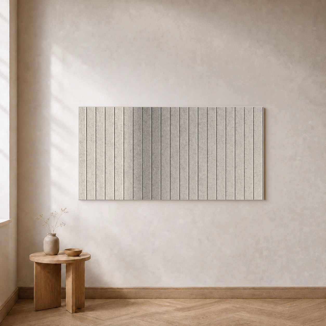 Eén losse akoestische Lines wandtegel in Light Beige, 120 bij 60 centimeter