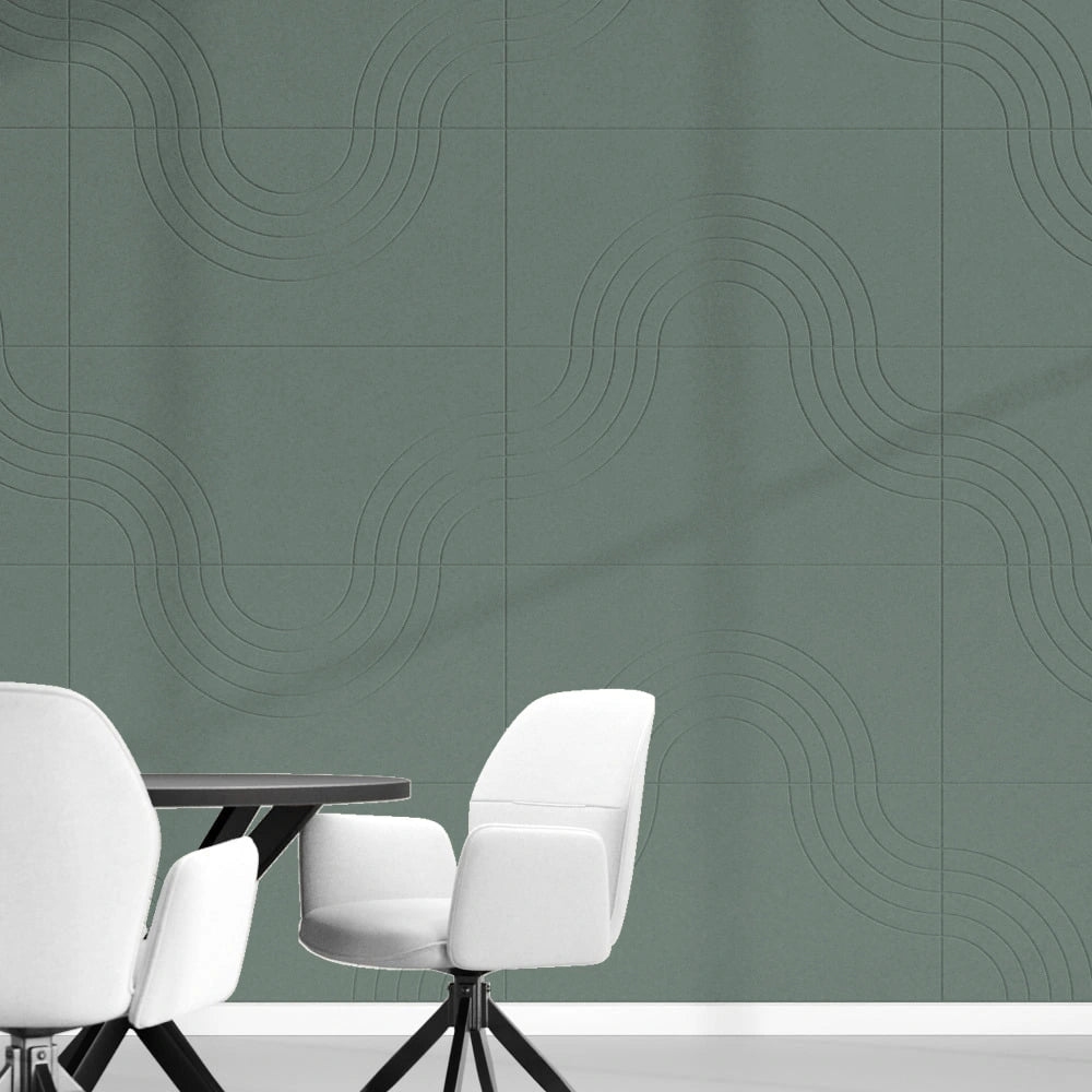 Akoestische wandtegels Curvy – geluiddempend vilt met ronde vormen in de kleur Eucalyptus