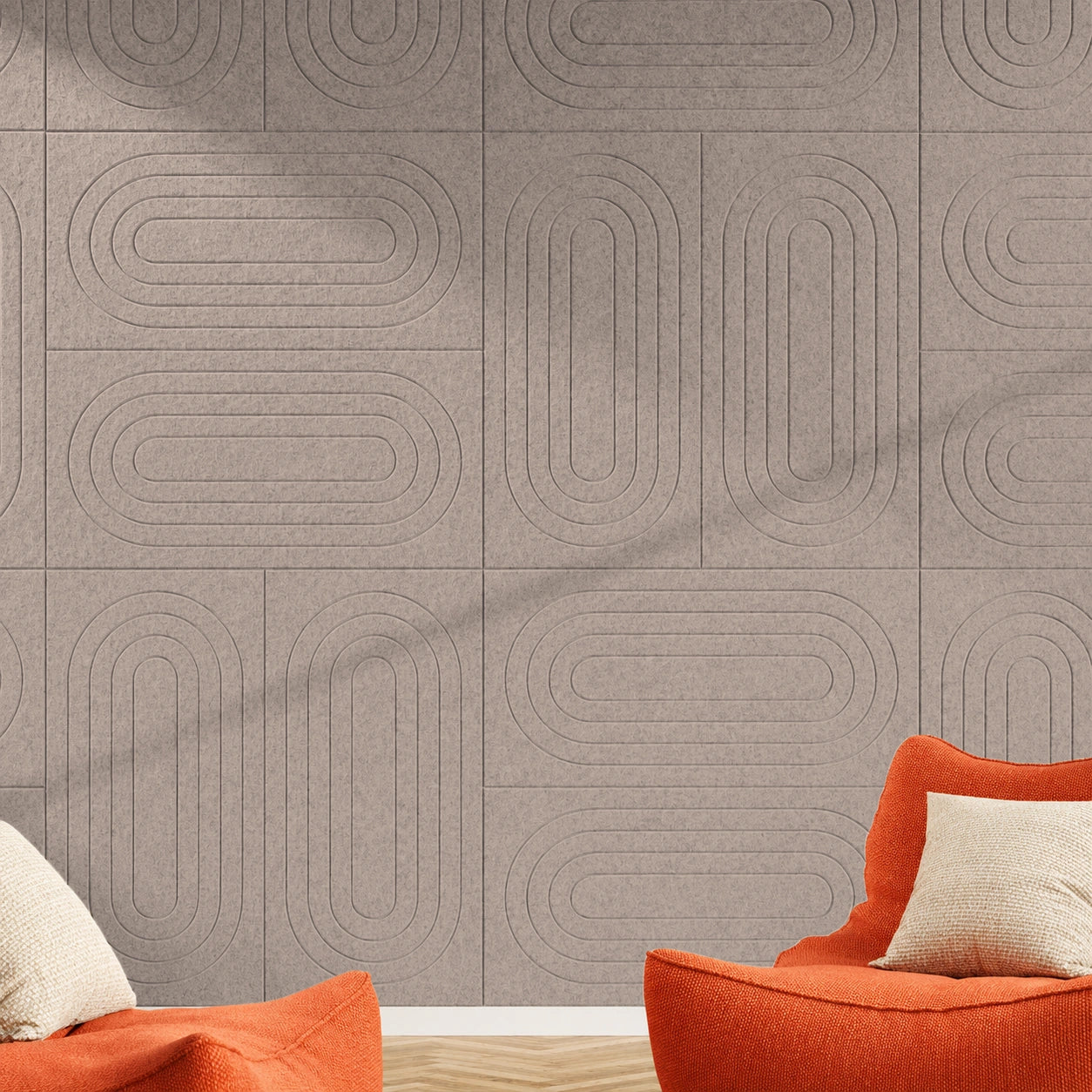 Akoestische wandtegels Groovy – geluiddempend vilt, retro golfpatroon in de kleur Sandy Beach