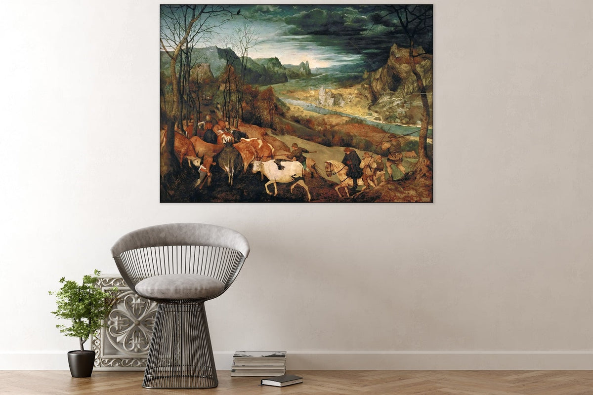 Akustisches Gemälde Die Rückkehr der Herde – Pieter Bruegel der Ältere, schallabsorbierende Wandkunst