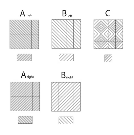 Übersicht der fünf Tile Angle-Designs und ihrer Abmessungen