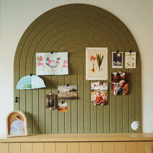 Akoestisch wandpaneel Wall Arch – boogvormig PET-vilt en prikbord