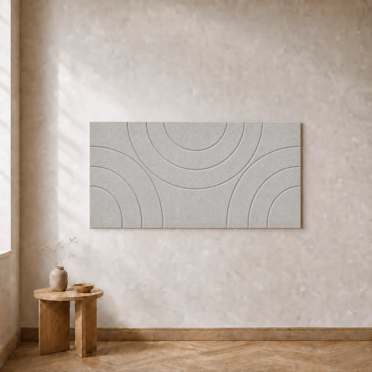 Een losse akoestische Curvy wandtegel Design C in New Marble, 120 bij 60 centimeter