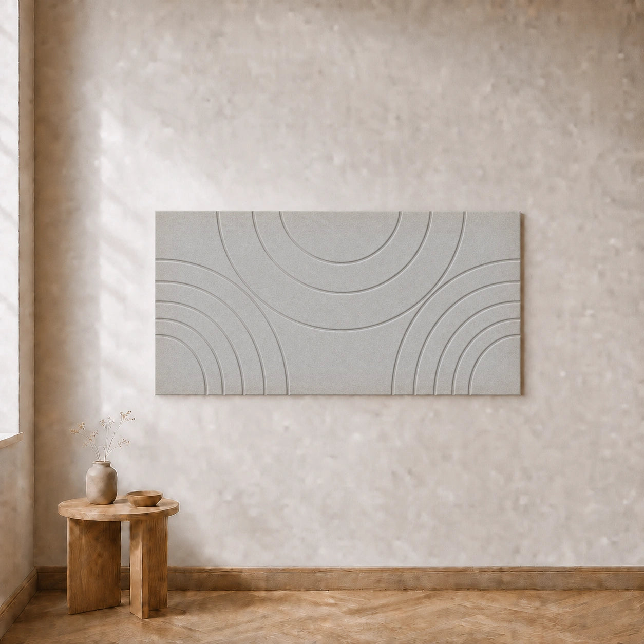 Een losse akoestische Curvy wandtegel Design D in New Marble, 120 bij 60 centimeter