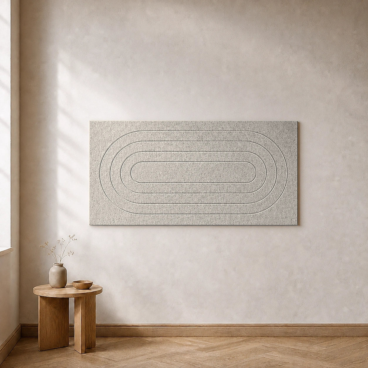 Eén losse akoestische Groovy wandtegel in Light Beige, 120 bij 60 centimeter