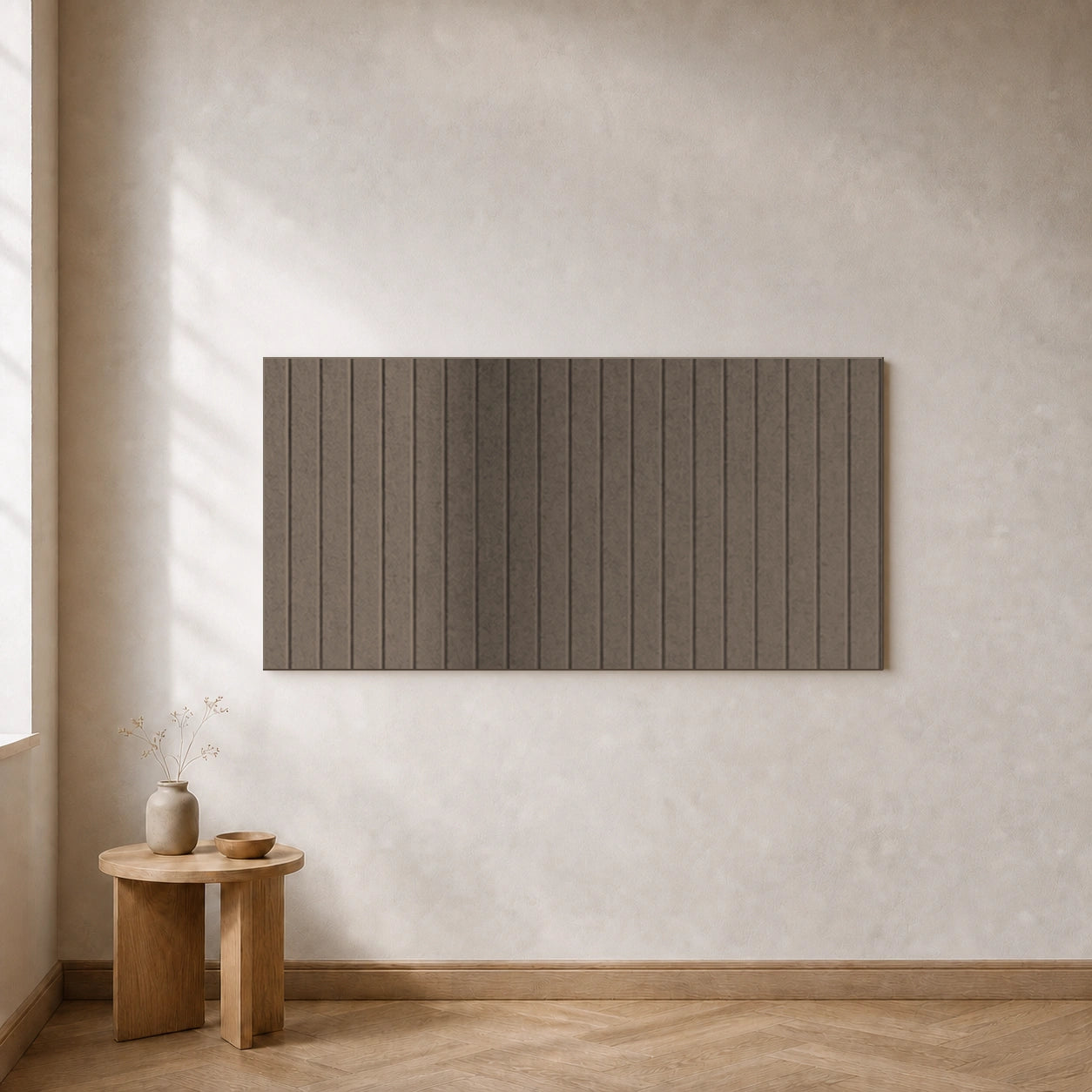 Eén losse akoestische Lines wandtegel in Taupe, 120 bij 60 centimeter