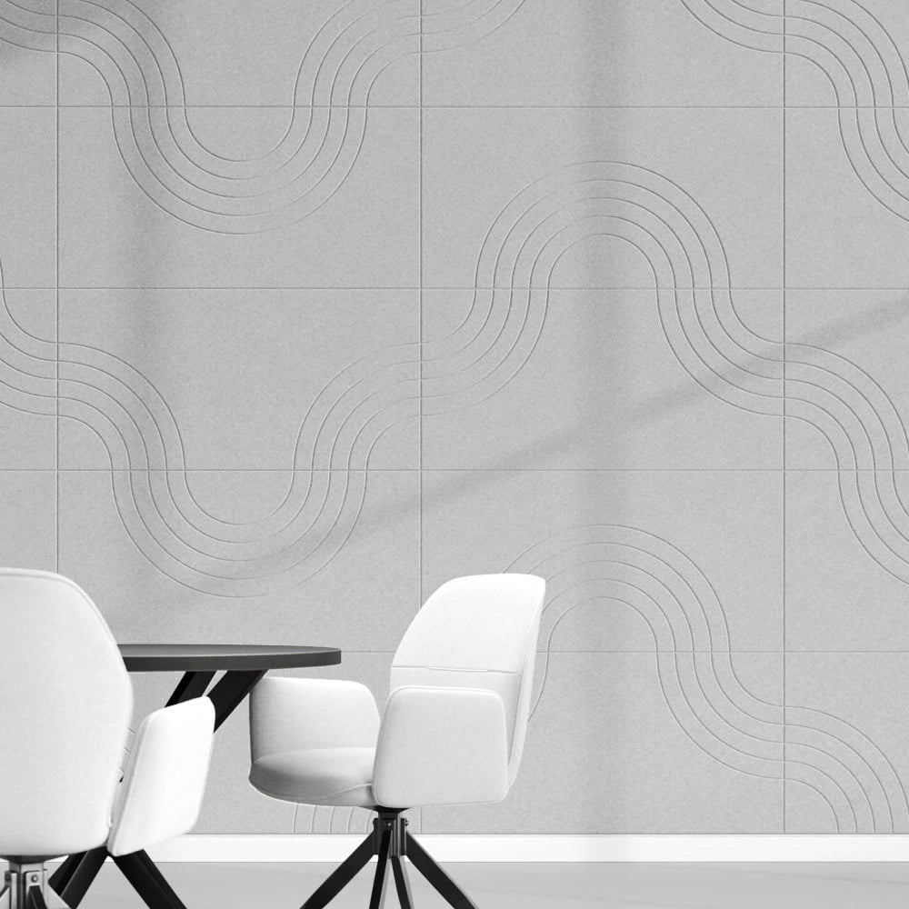 Akoestische wandtegels Curvy – geluiddempend vilt met ronde vormen in New Marble