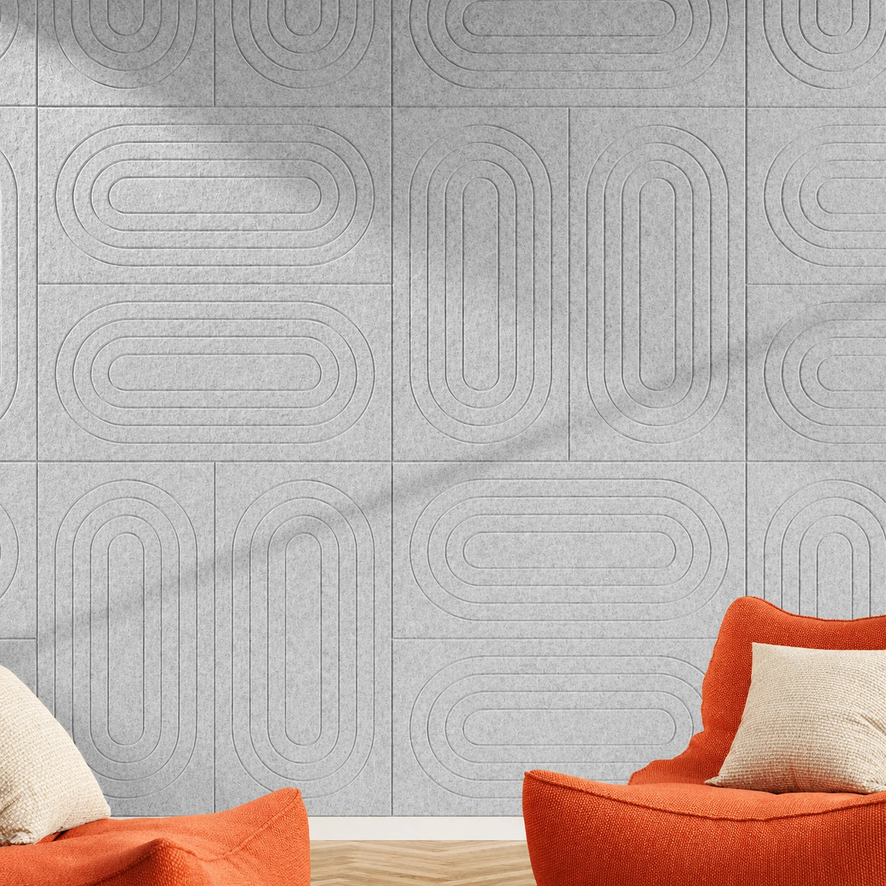 Akoestische wandtegels Groovy – geluiddempend vilt, retro golfpatroon in de kleur New Marble